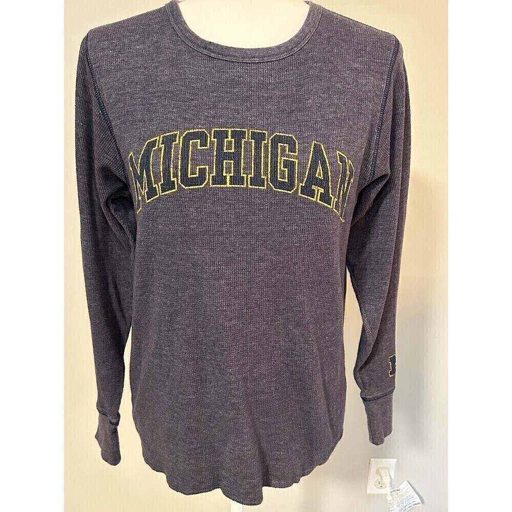 NEW AGENDA by Perrin U of Mich Waffle Knit Long Sleeve Shirt Men’s Small